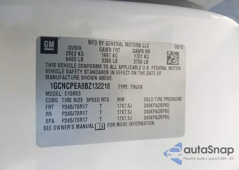 2011 Chevrolet Silverado 1500 Work Truck z USA, uszkodzony, nr VIN 1GCNCPEA8BZ132218